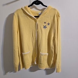 Yellow Hooded Cardigan with Star‎ Embroidery Women's 2X
